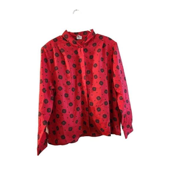 Pykettes size 20 red blouse long sleeve button up - Picture 3 of 10